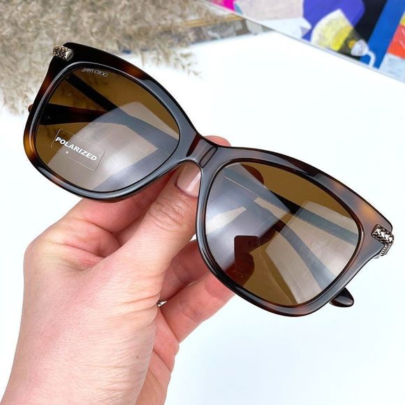 🔥 JIMMY CHOO Shade/S 0C9B SP Sunglasses Brown Bronze Cat Eye Polarized Women